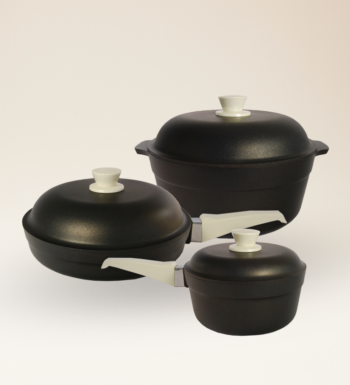 Set Ideal: Cacerola Grande, Sartén Grande y Cacerola Mediana con mango