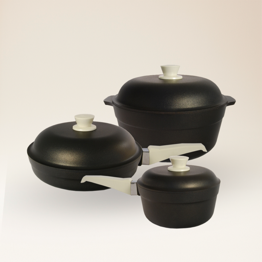 Set Ideal: Cacerola Grande, Sartén Grande y Cacerola Mediana con mango